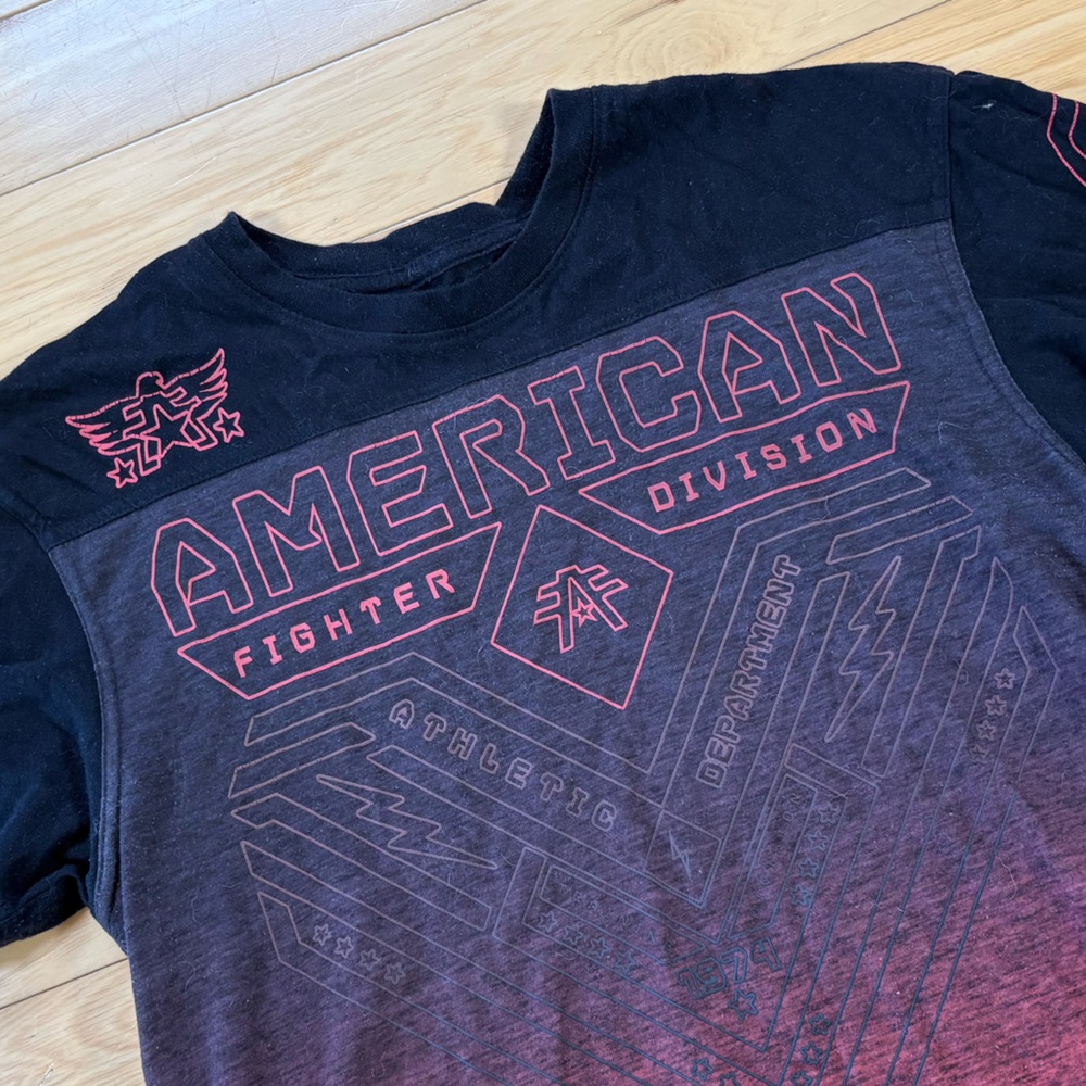 American Fighter Tee Shirt Mens Sz S Black Red Short Sleeve Double Sided